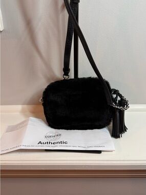 Michael Kors Jet Set Shearling Leather Trim Tassel Crossbody Bag